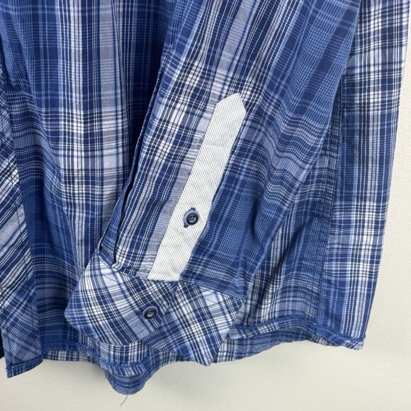 English Hero Mens Large Short Eminence Blue Button Up Geometric Cuff Pocket Rock - Picture 5 of 10